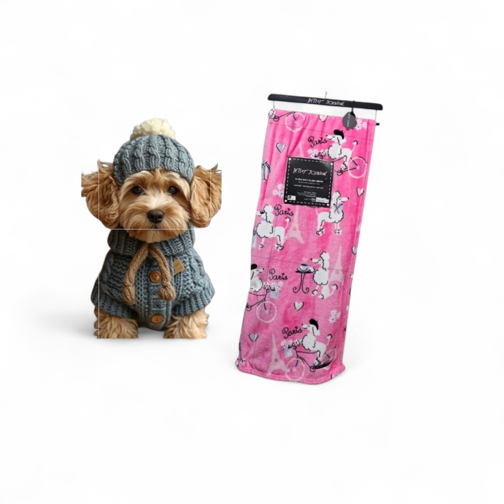 Nwt Betsey Johnson Limited French Poodle Paris Pink Plush Throw Blanket